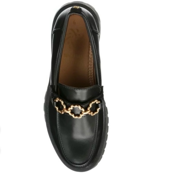 EUC Sam & Libby Women's Remi Black/Gold Chunky Lug Sole Loafer size 10 - Picture 10 of 12